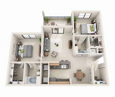 The Clare Floor Plan | 2 Bed 2 Bath | 1,056 sq.ft.